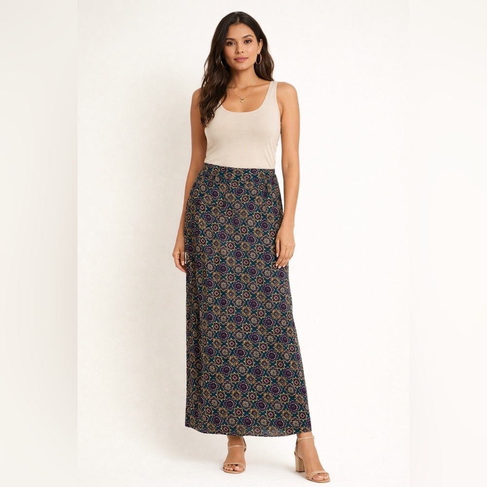 Melrose Studio Maxi Skirt Vintage Side Button Closure Size 12 Paisley Geometric